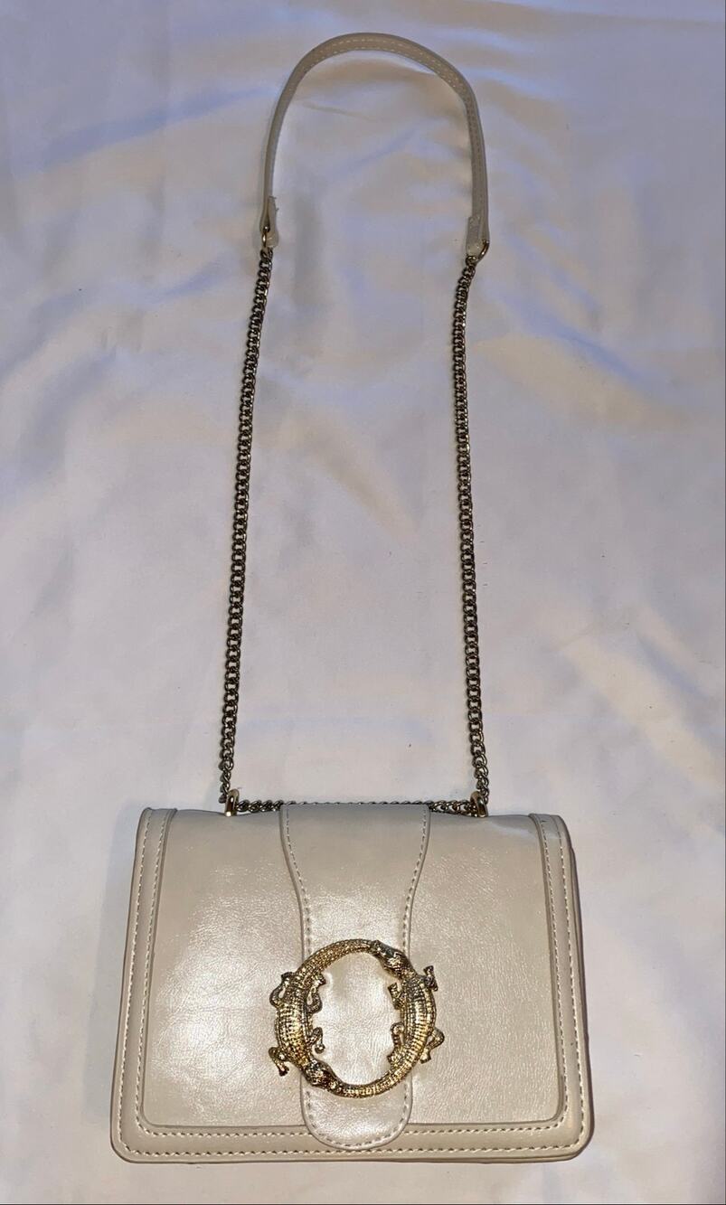 Zara Ecru Crocodile-Ring Crossbody Bag — Gold Hardware